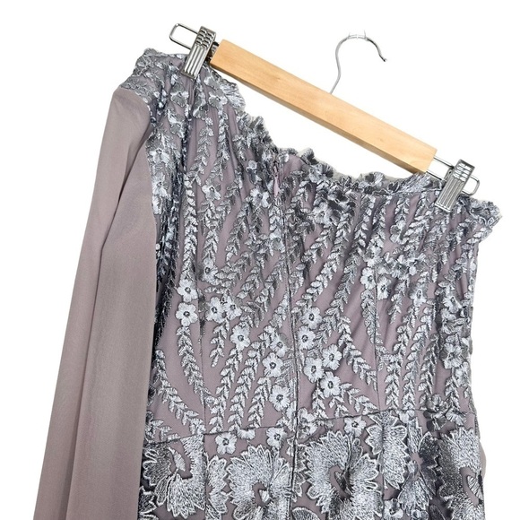 JS Collection Grey One-Shoulder Overlay Lace Gown Size 4 - Picture 5 of 8